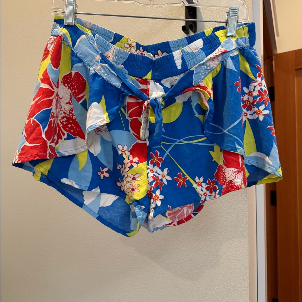 Roxy Blue Floral Tie-Front Athletic Shorts